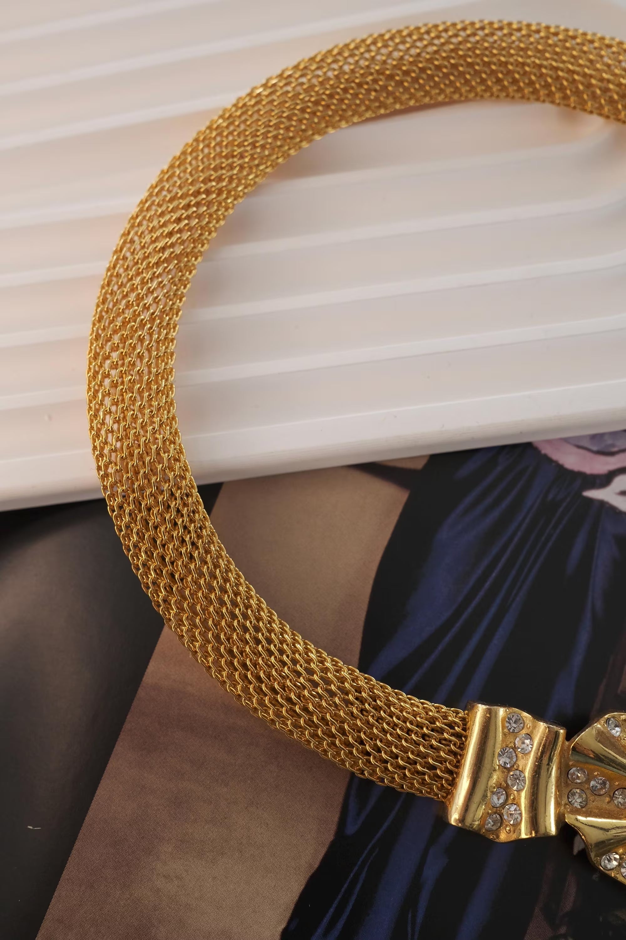 Vintage Givenchy Necklace, Chunky Choker Necklace, heart Givenchy, Designer High End Jewelry, 80s Vintage Gold mesh Necklace Gorgeous