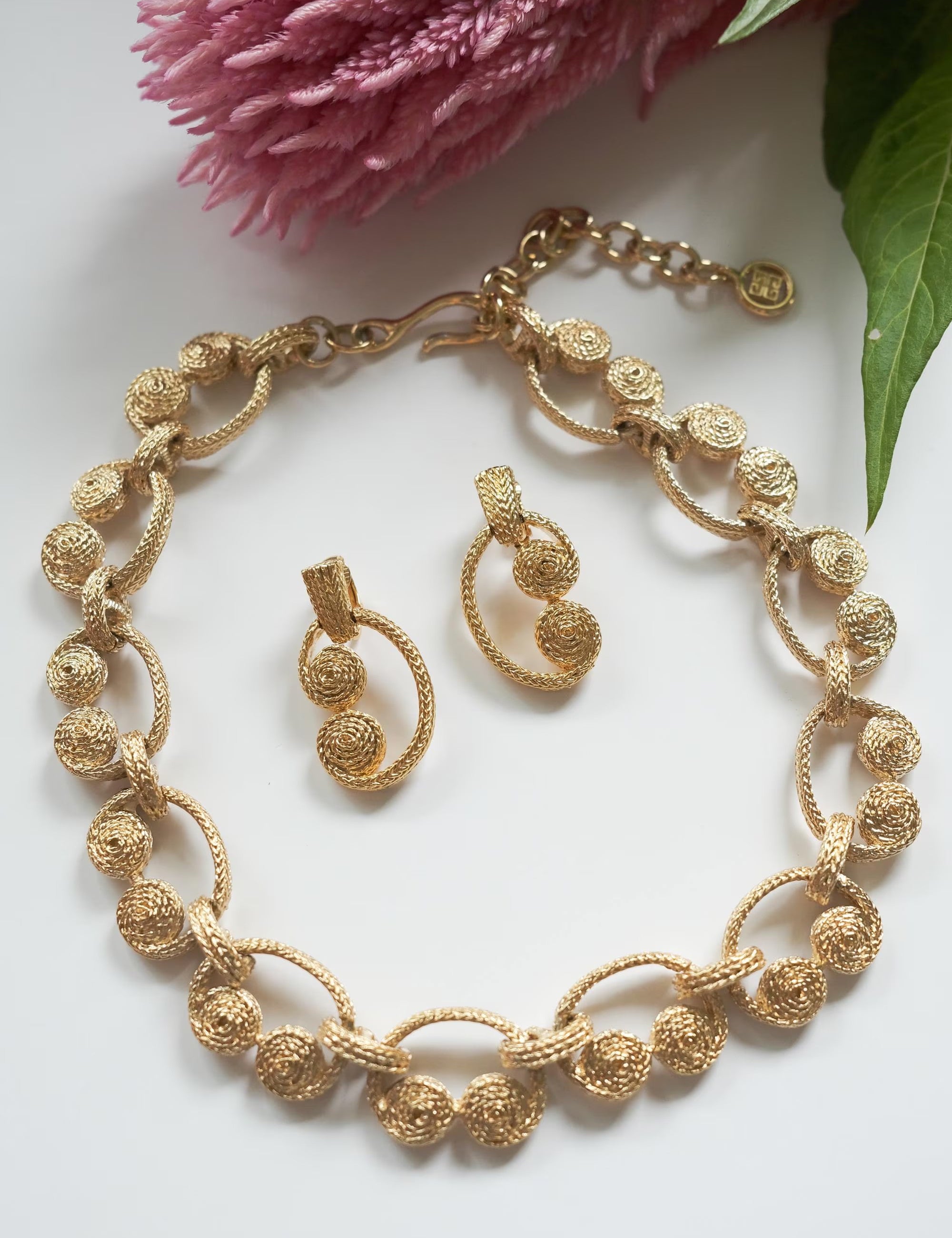 Vintage Givenchy Necklace Earrings sets, Gold matte chain, Dangle Earrings vintage necklace, jewelry sets for women,  Anniversary Gift