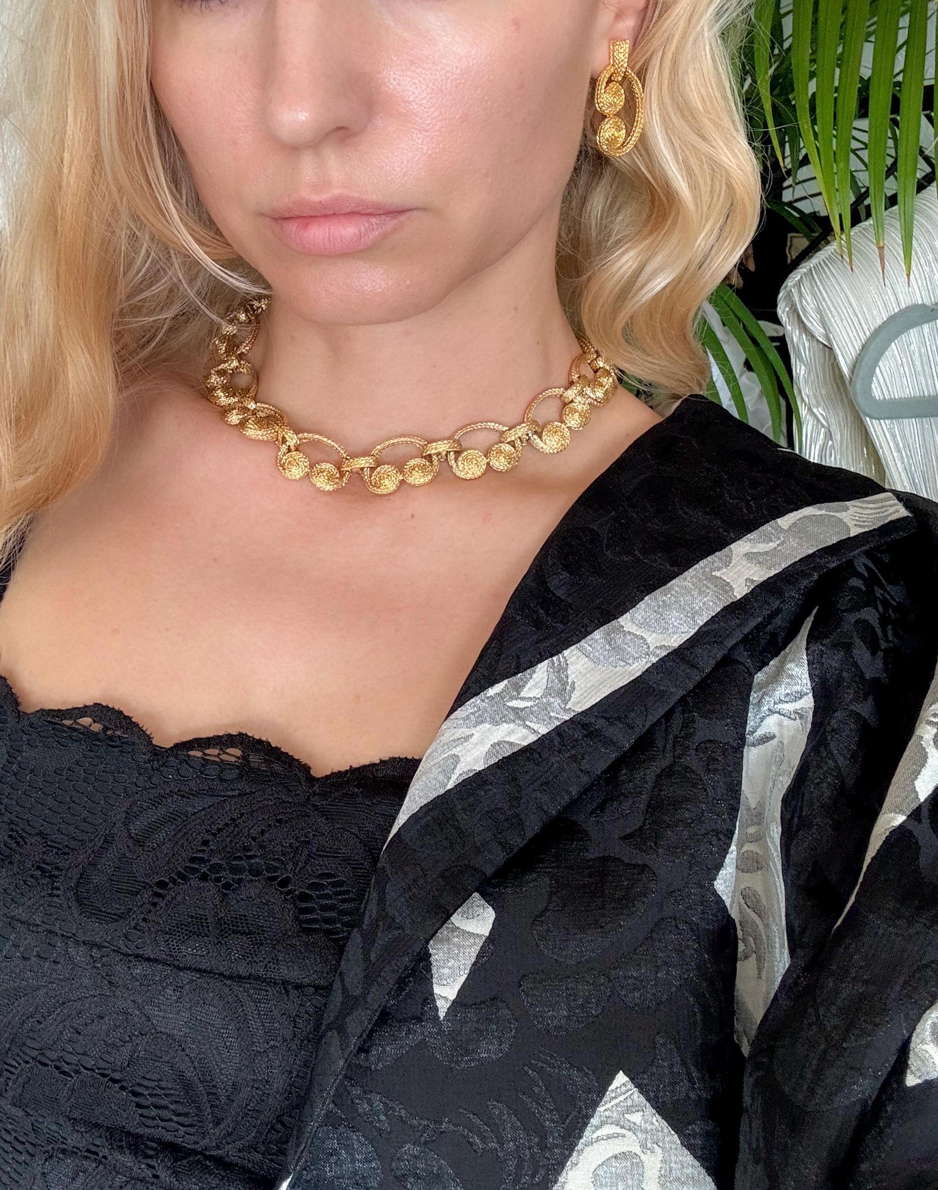 Vintage Givenchy Necklace Earrings sets, Gold matte chain, Dangle Earrings vintage necklace, jewelry sets for women,  Anniversary Gift