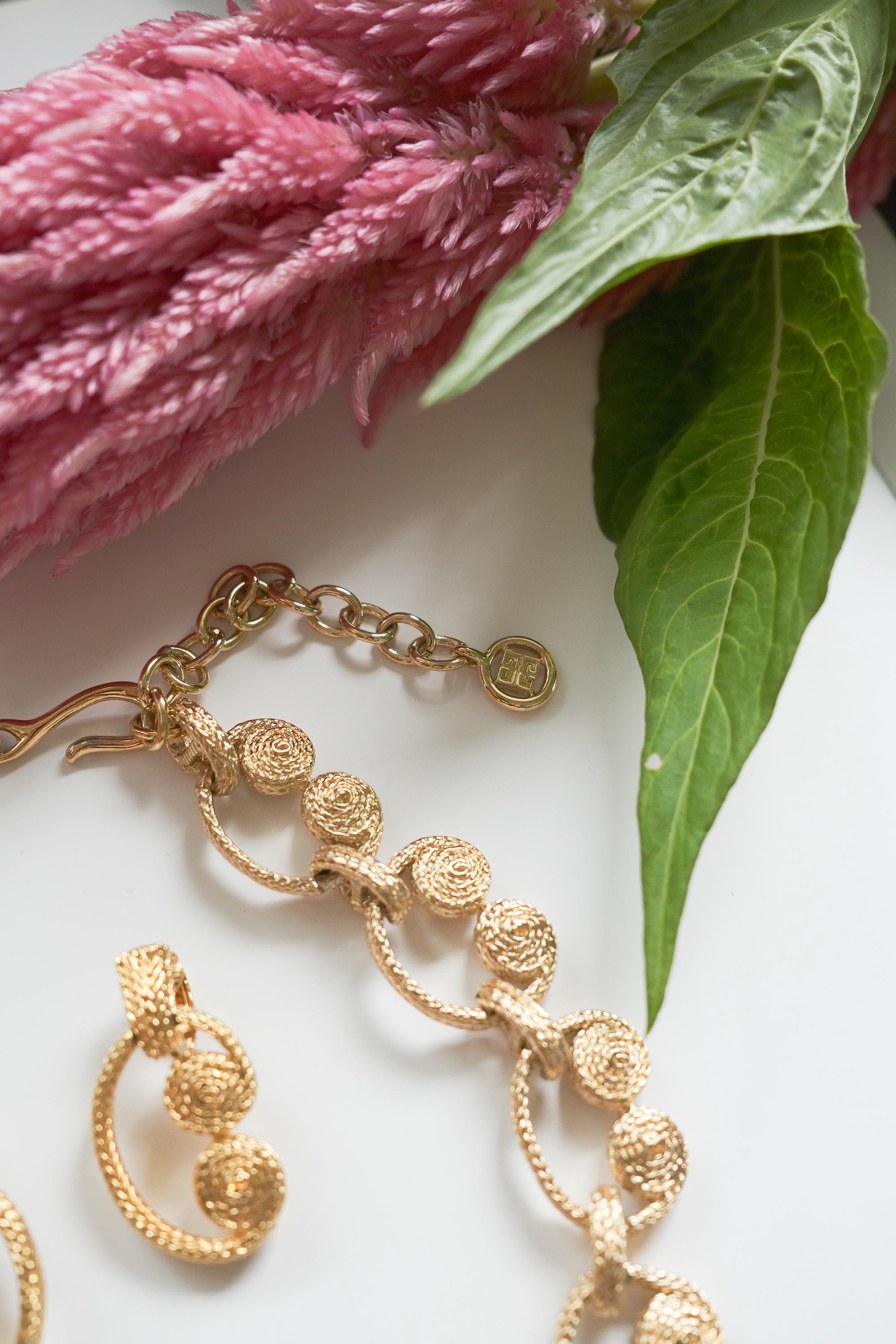 Vintage Givenchy Necklace Earrings sets, Gold matte chain, Dangle Earrings vintage necklace, jewelry sets for women,  Anniversary Gift