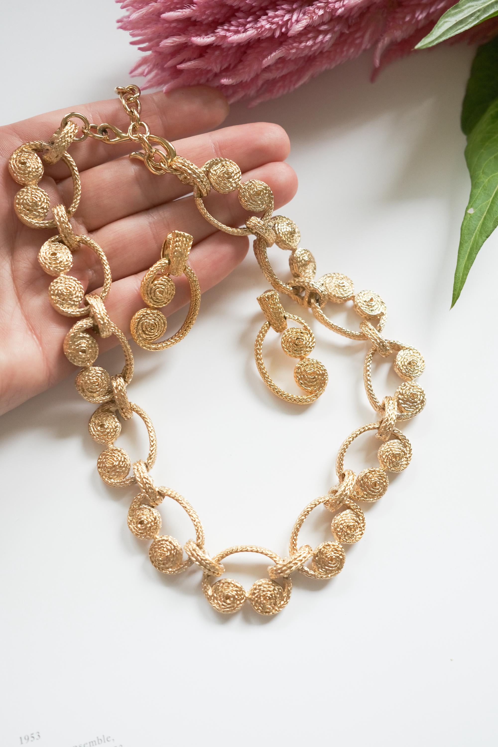 Vintage Givenchy Necklace Earrings sets, Gold matte chain, Dangle Earrings vintage necklace, jewelry sets for women,  Anniversary Gift