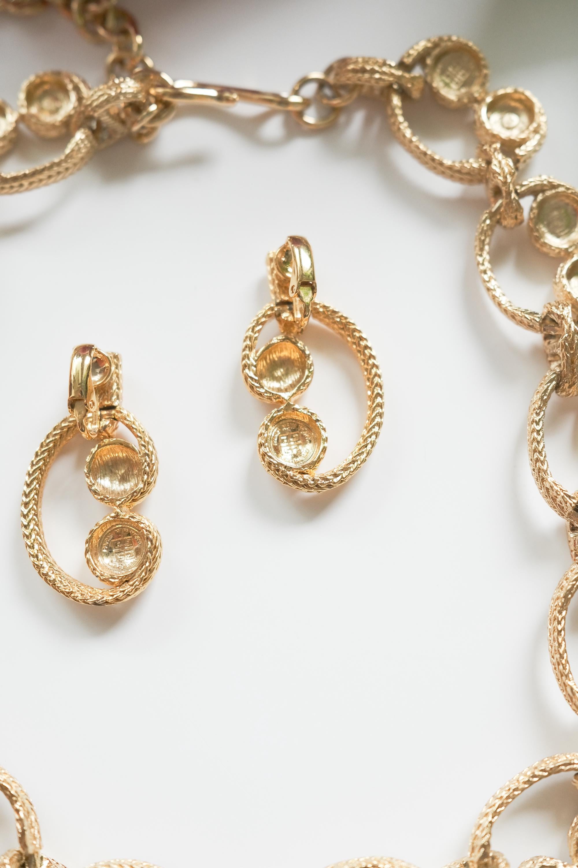 Vintage Givenchy Necklace Earrings sets, Gold matte chain, Dangle Earrings vintage necklace, jewelry sets for women,  Anniversary Gift