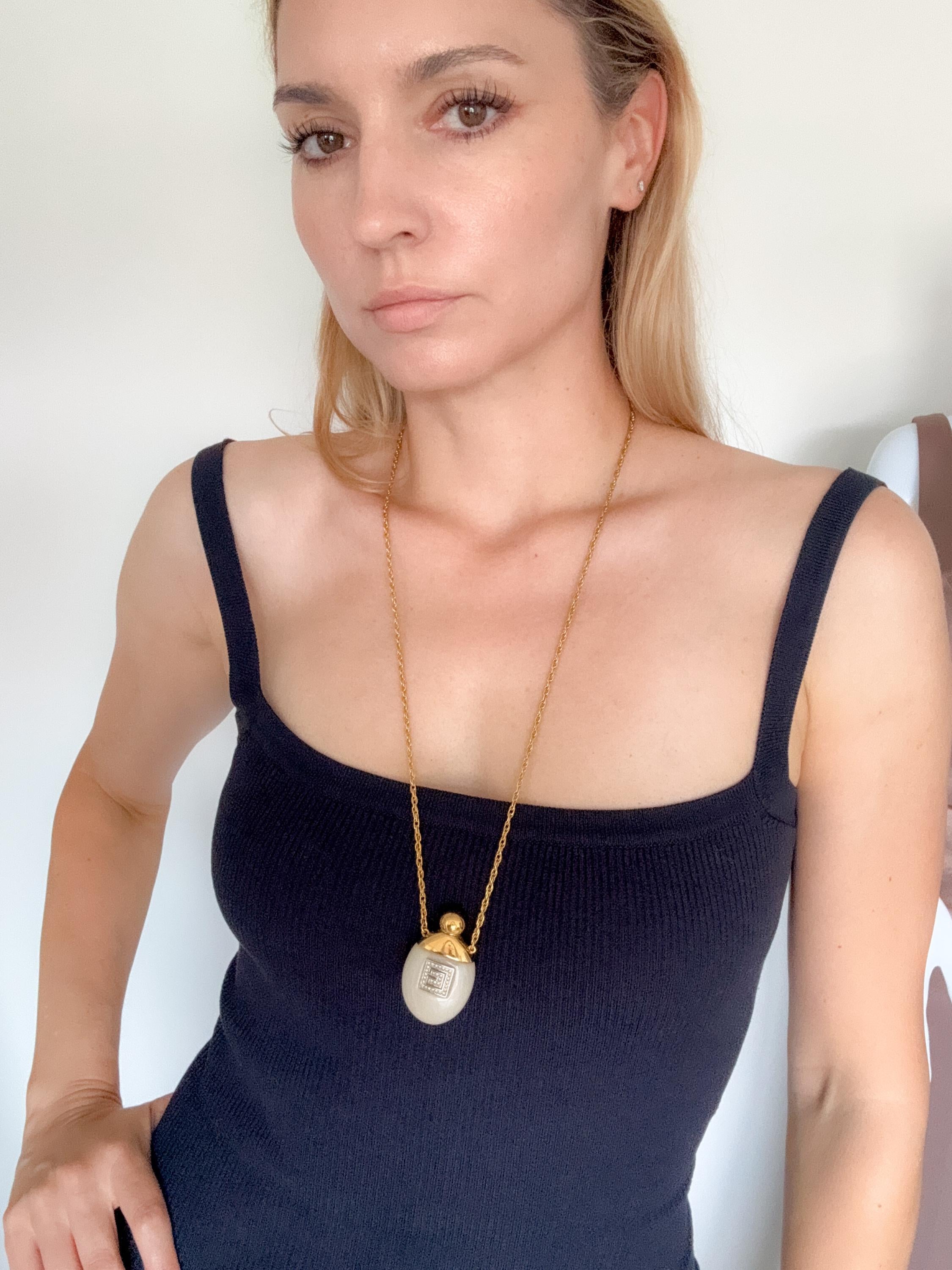 Vintage Givenchy Necklace, Necklace Gold, Necklace Large, Perfume Bottle Pendant, Givenchy Bottle Logo Necklace white, Personalized Gifts