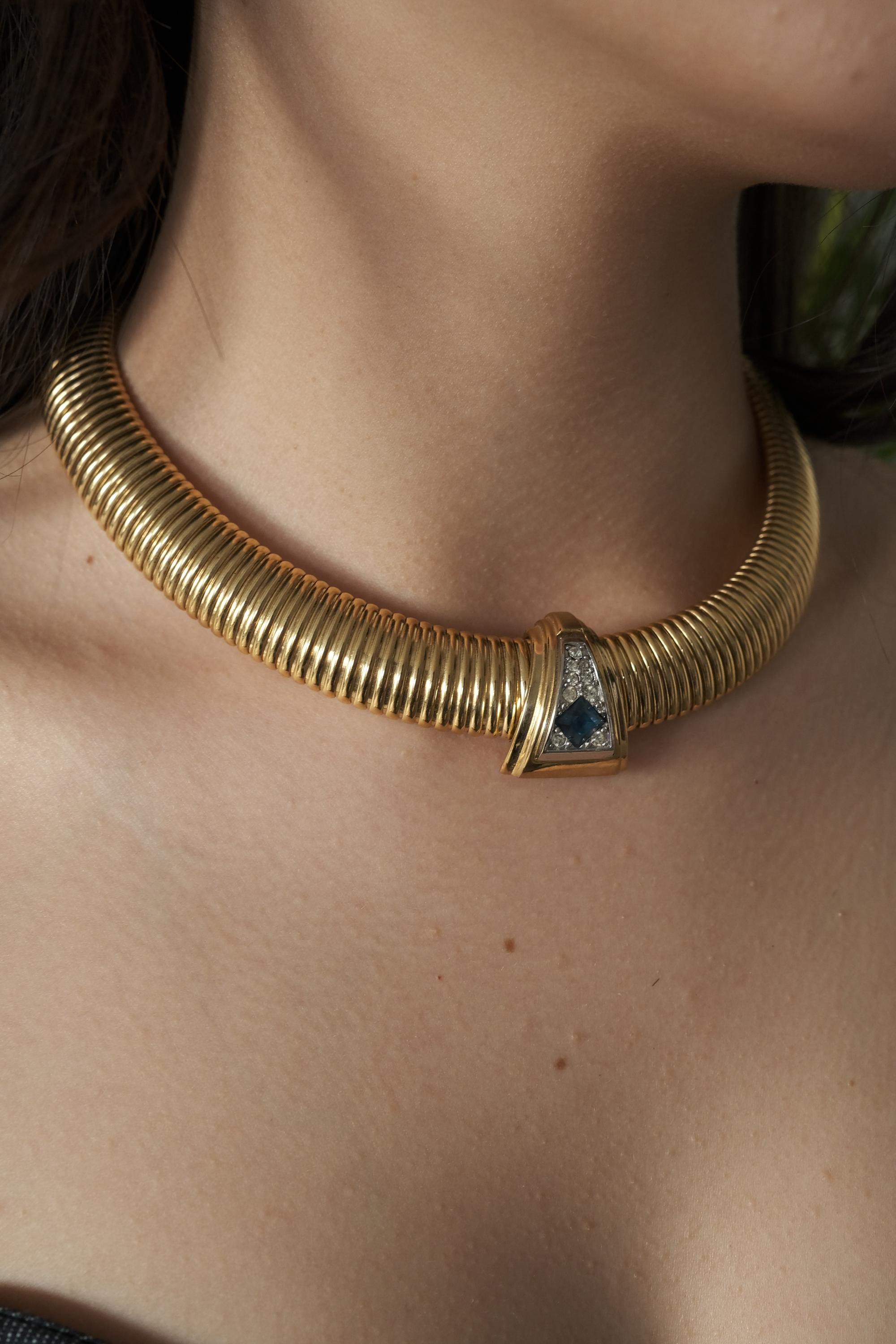 Vintage Givenchy Necklace, Vintage Gold Tone Necklace Gaspipe Necklace, Vintage Choker Necklace, Jewelry for Women, Gold Chain, Gift for her