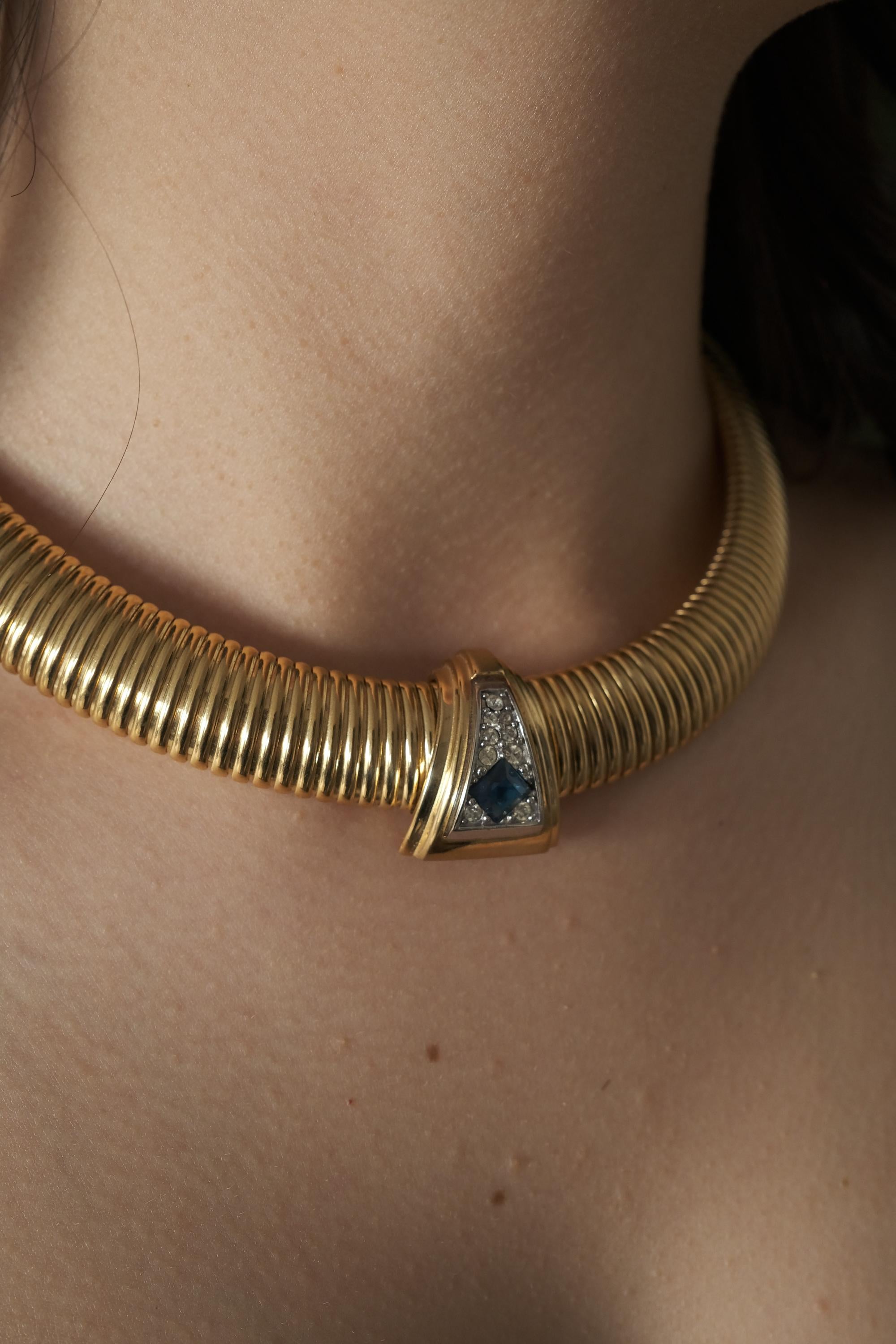 Vintage Givenchy Necklace, Vintage Gold Tone Necklace Gaspipe Necklace, Vintage Choker Necklace, Jewelry for Women, Gold Chain, Gift for her