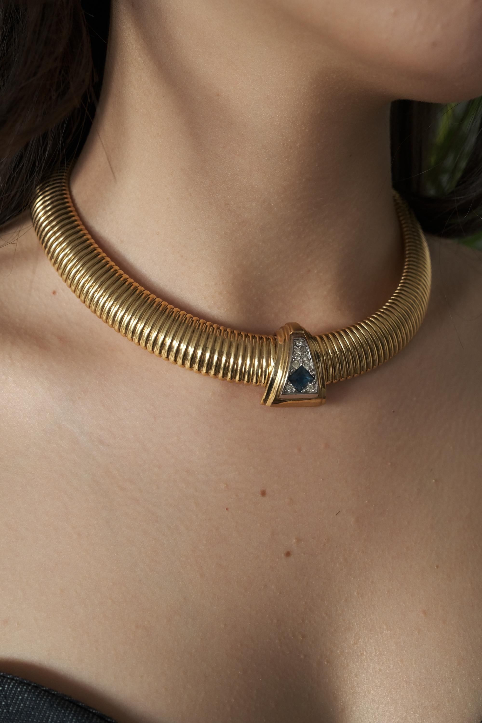 Vintage Givenchy Necklace, Vintage Gold Tone Necklace Gaspipe Necklace, Vintage Choker Necklace, Jewelry for Women, Gold Chain, Gift for her