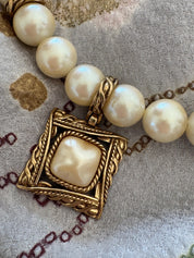Vintage Givenchy Pearl Necklace • Gold Tone Pendant, 42cm Choker
