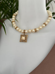 Vintage Givenchy Pearl Necklace • Gold Tone Pendant, 42cm Choker