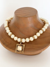 Vintage Givenchy Pearl Necklace • Gold Tone Pendant, 42cm Choker