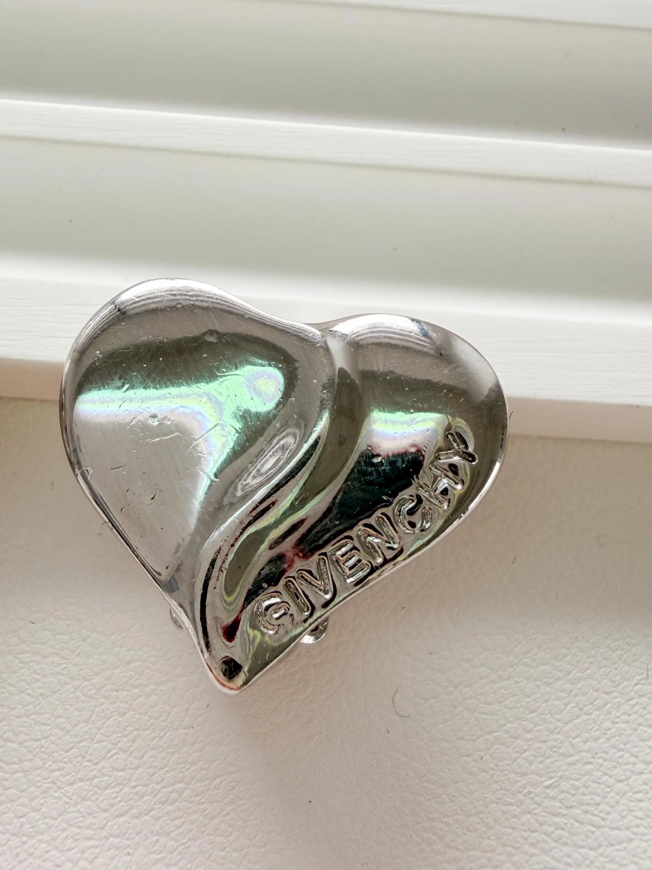 Vintage Givenchy Paris silver heart earrings logo timeless elegant luxury jewelry