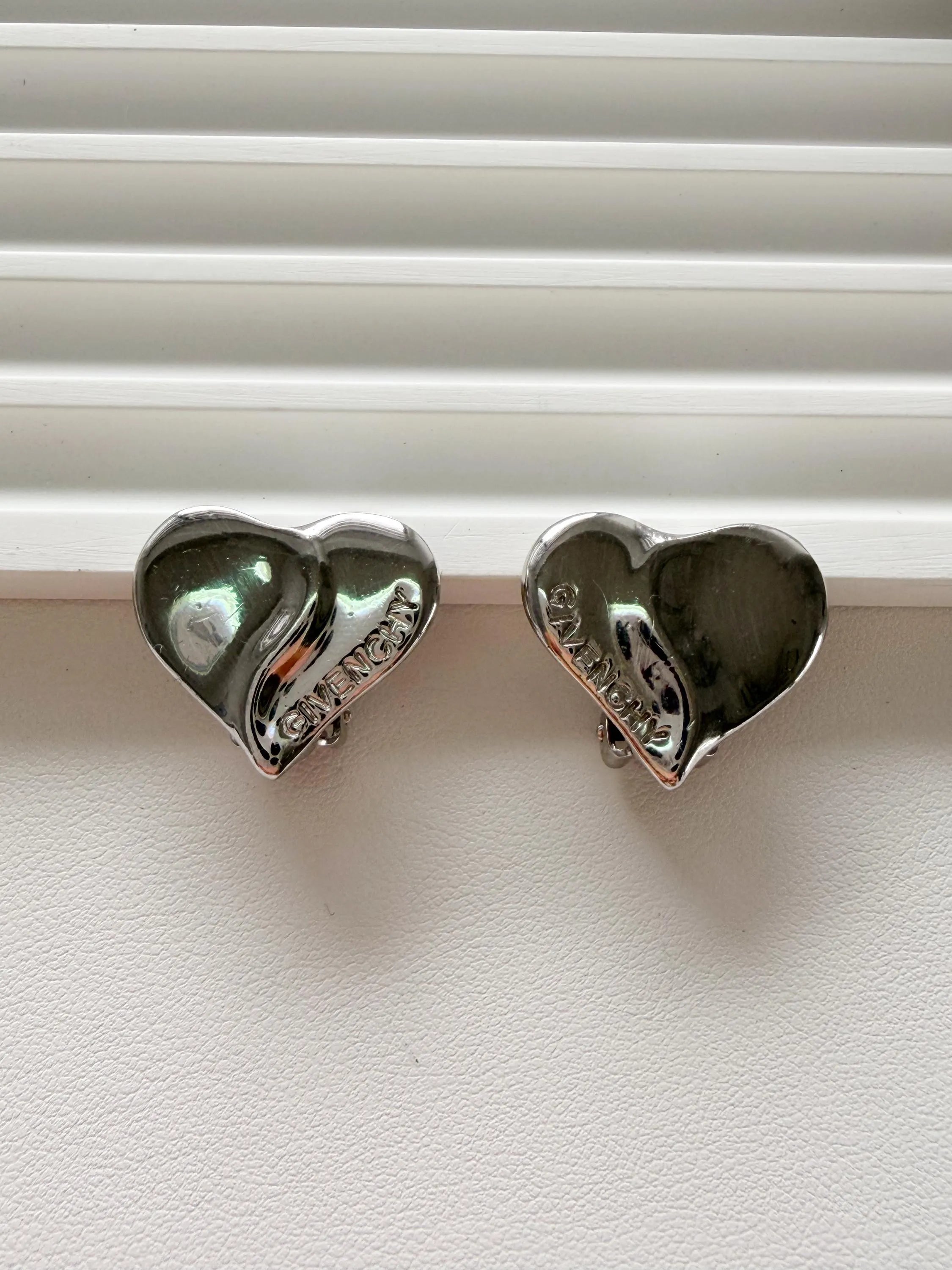 Givenchy Paris vintage silver heart earrings logo feminine elegant everyday luxury