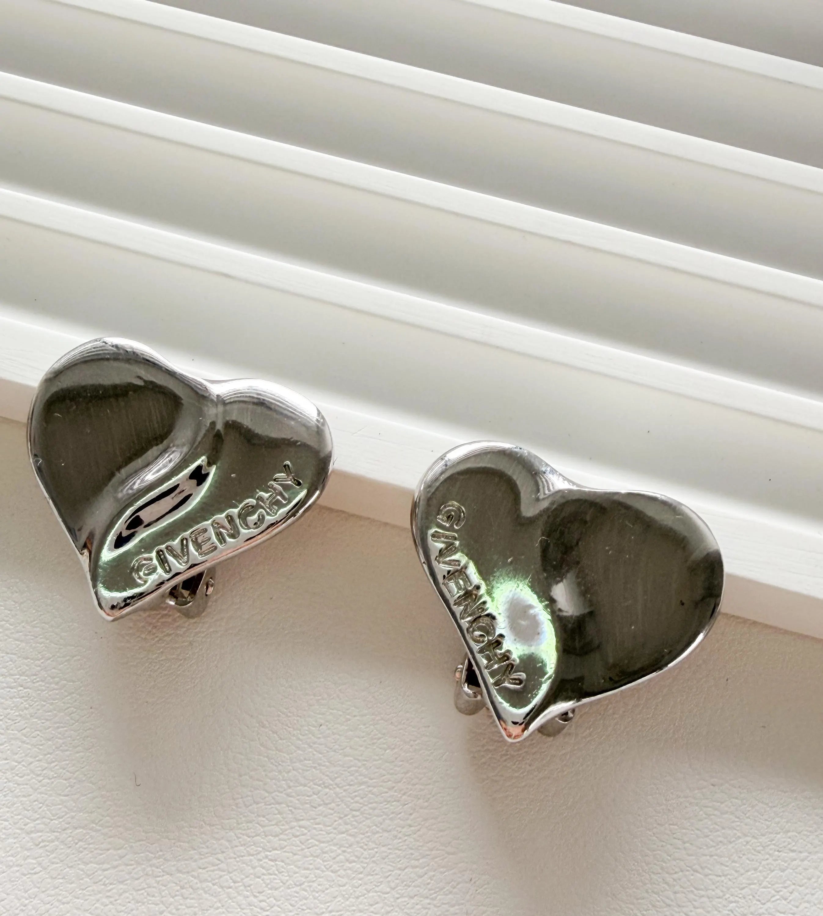 Givenchy Paris vintage silver heart earrings logo feminine elegant everyday luxury