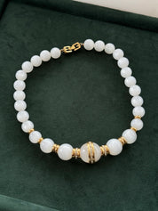 Givenchy Vintage necklace white Glass Lucite choker  beaded Rhinestone Gold   choker, Chain Necklace, Gift for her, Jewelry for women