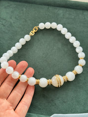 Givenchy Vintage necklace white Glass Lucite choker  beaded Rhinestone Gold   choker, Chain Necklace, Gift for her, Jewelry for women