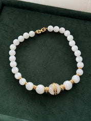 Givenchy Vintage necklace white Glass Lucite choker  beaded Rhinestone Gold   choker, Chain Necklace, Gift for her, Jewelry for women