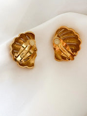 Vintage Givenchy Earrings, Gold Tone Earrings, Clip on Earrings Sea Shell Motif, Logo earrings , Gift for her, Vintage Earrings