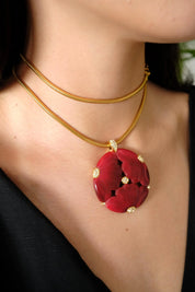 Vintage Givenchy Necklace, Givenchy red flower Daisy Long necklace, Necklace Gold, Vintage Necklace Pendant, Jewelry for Women, Gift for her