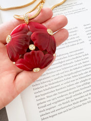 Vintage Givenchy Necklace, Givenchy red flower Daisy Long necklace, Necklace Gold, Vintage Necklace Pendant, Jewelry for Women, Gift for her
