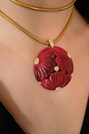 Vintage Givenchy Necklace, Givenchy red flower Daisy Long necklace, Necklace Gold, Vintage Necklace Pendant, Jewelry for Women, Gift for her