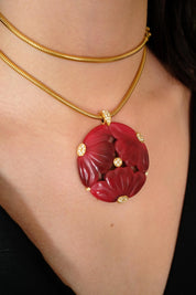 Vintage Givenchy Necklace, Givenchy red flower Daisy Long necklace, Necklace Gold, Vintage Necklace Pendant, Jewelry for Women, Gift for her