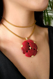 Vintage Givenchy Necklace, Givenchy red flower Daisy Long necklace, Necklace Gold, Vintage Necklace Pendant, Jewelry for Women, Gift for her