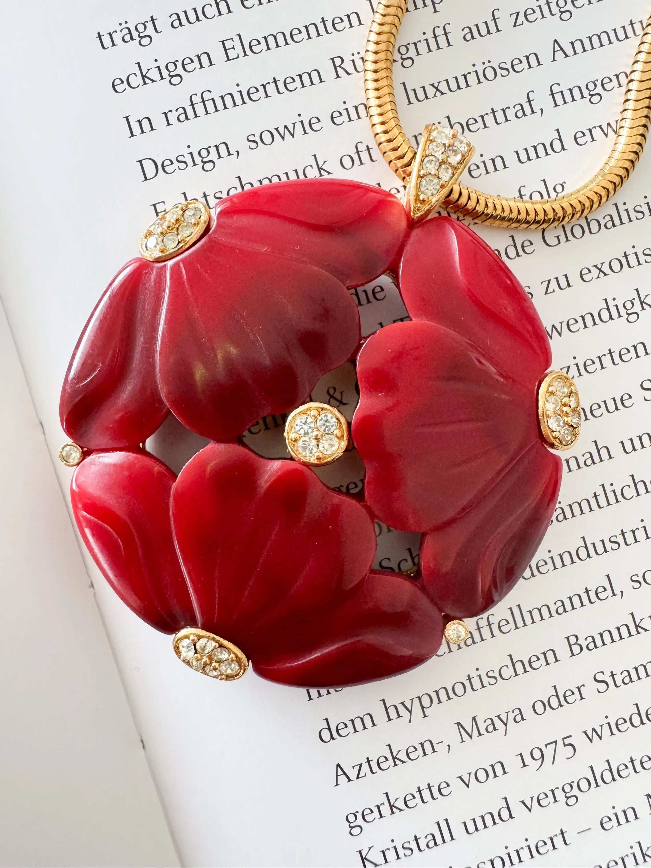 Vintage Givenchy Necklace, Givenchy red flower Daisy Long necklace, Necklace Gold, Vintage Necklace Pendant, Jewelry for Women, Gift for her