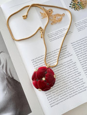 Vintage Givenchy Necklace, Givenchy red flower Daisy Long necklace, Necklace Gold, Vintage Necklace Pendant, Jewelry for Women, Gift for her