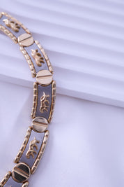 Vintage Gold & Silver Choker: Embossed Animal Motif, 42cm, Vintage Jewelry, Necklace Large, Wide silver chain choker, Modern Bridal Necklace, Birthday Gift for Her