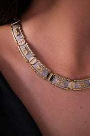 Vintage Gold & Silver Choker: Embossed Animal Motif, 42cm, Vintage Jewelry, Necklace Large, Wide silver chain choker, Modern Bridal Necklace, Birthday Gift for Her