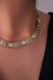 Vintage Gold & Silver Choker: Embossed Animal Motif, 42cm, Vintage Jewelry, Necklace Large, Wide silver chain choker, Modern Bridal Necklace, Birthday Gift for Her