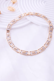 Vintage Gold & Silver Choker: Embossed Animal Motif, 42cm, Vintage Jewelry, Necklace Large, Wide silver chain choker, Modern Bridal Necklace, Birthday Gift for Her