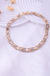 Vintage Gold & Silver Choker: Embossed Animal Motif, 42cm, Vintage Jewelry, Necklace Large, Wide silver chain choker, Modern Bridal Necklace, Birthday Gift for Her