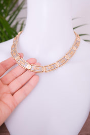 Vintage Gold & Silver Choker: Embossed Animal Motif, 42cm, Vintage Jewelry, Necklace Large, Wide silver chain choker, Modern Bridal Necklace, Birthday Gift for Her