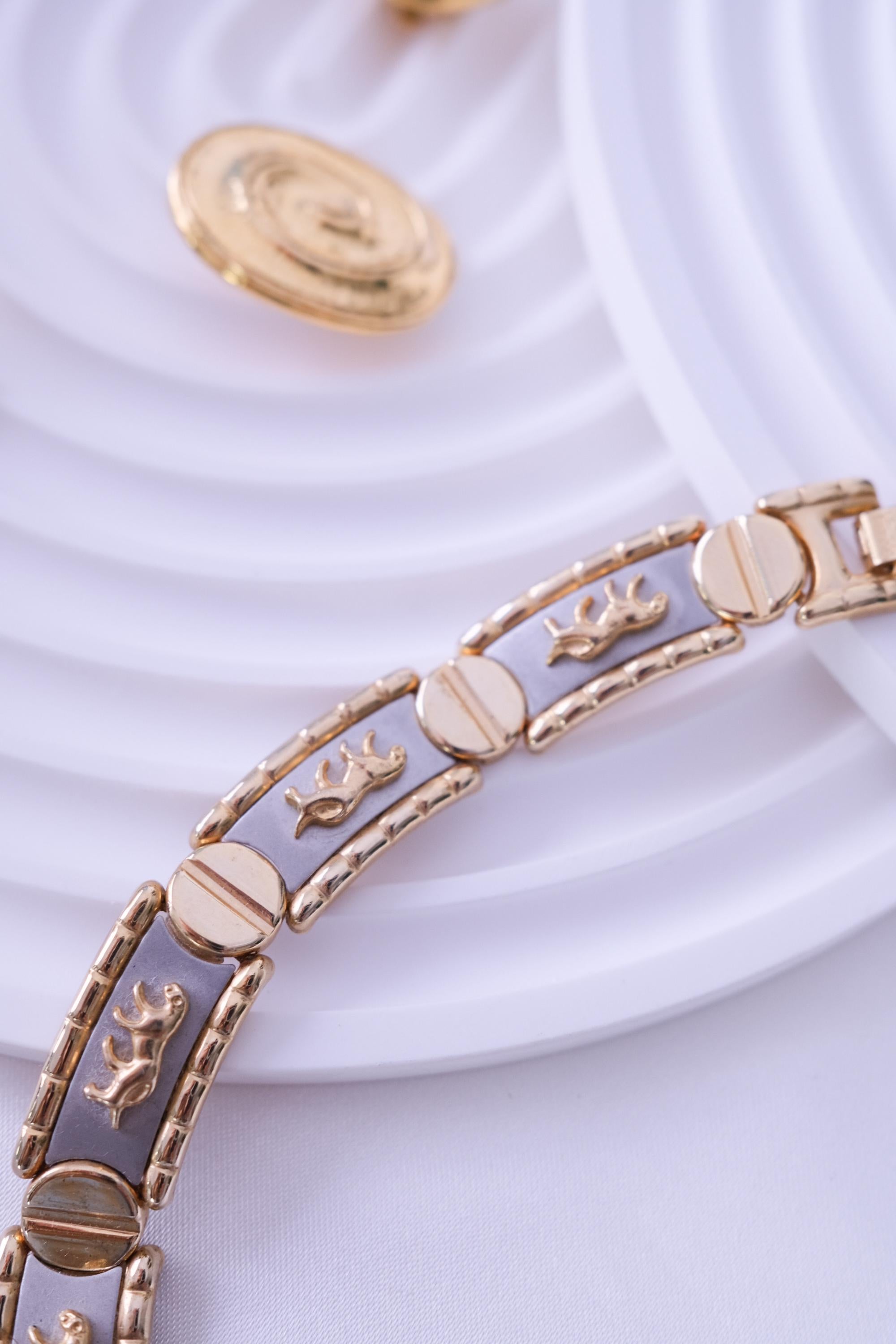 Vintage Gold & Silver Choker: Embossed Animal Motif, 42cm, Vintage Jewelry, Necklace Large, Wide silver chain choker, Modern Bridal Necklace, Birthday Gift for Her