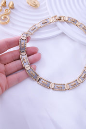 Vintage Gold & Silver Choker: Embossed Animal Motif, 42cm, Vintage Jewelry, Necklace Large, Wide silver chain choker, Modern Bridal Necklace, Birthday Gift for Her