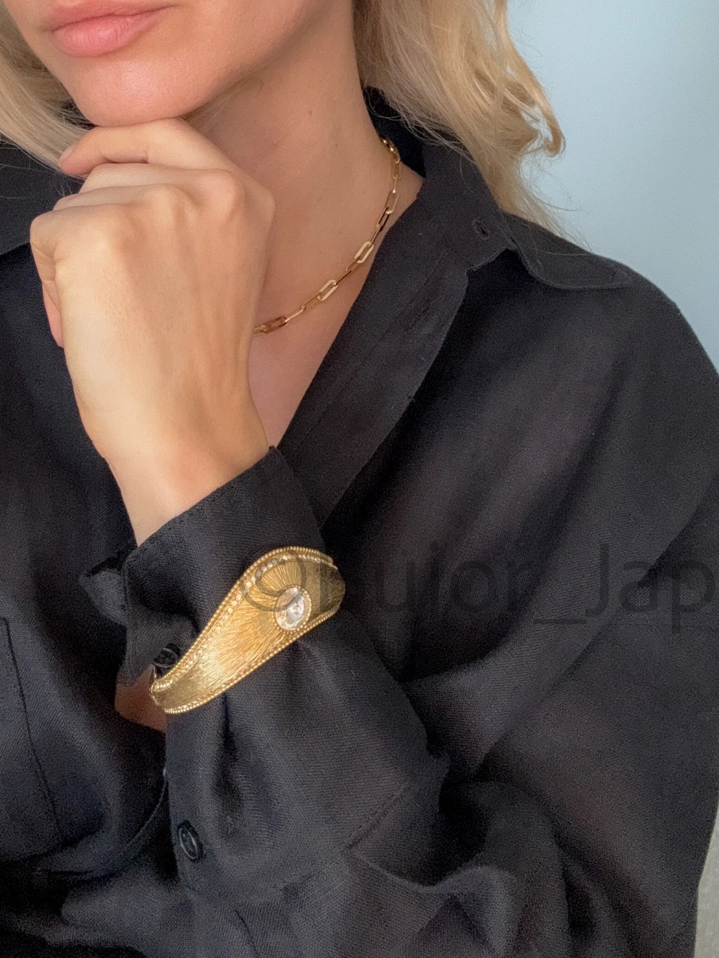 Vintage Helena Rubinstein Paris Gold bracelet bangle, vintage bracelet Cuff, Vintage Rhinestone, textured bracelet, gift for her