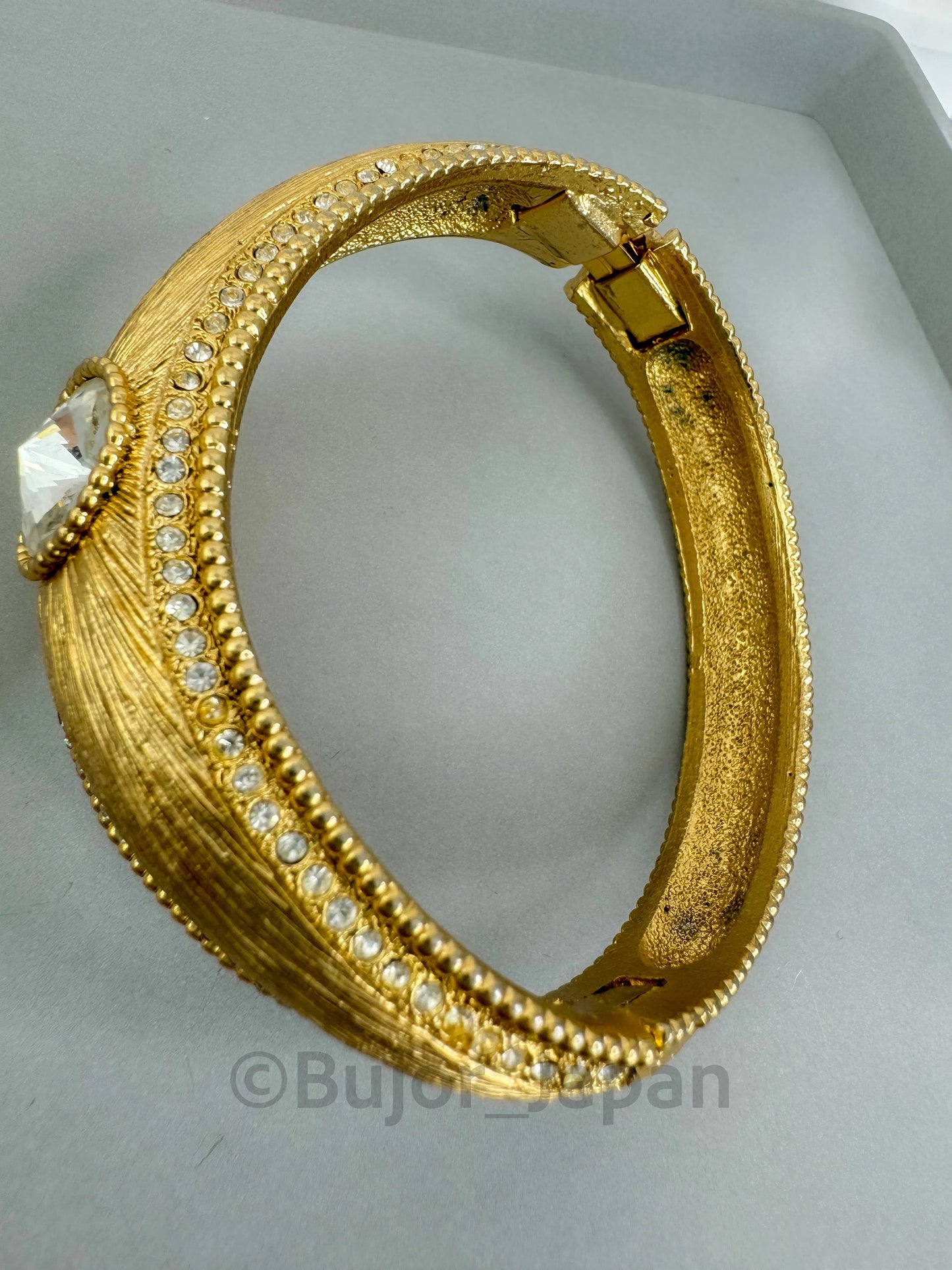 Vintage Helena Rubinstein Paris Gold bracelet bangle, vintage bracelet Cuff, Vintage Rhinestone, textured bracelet, gift for her