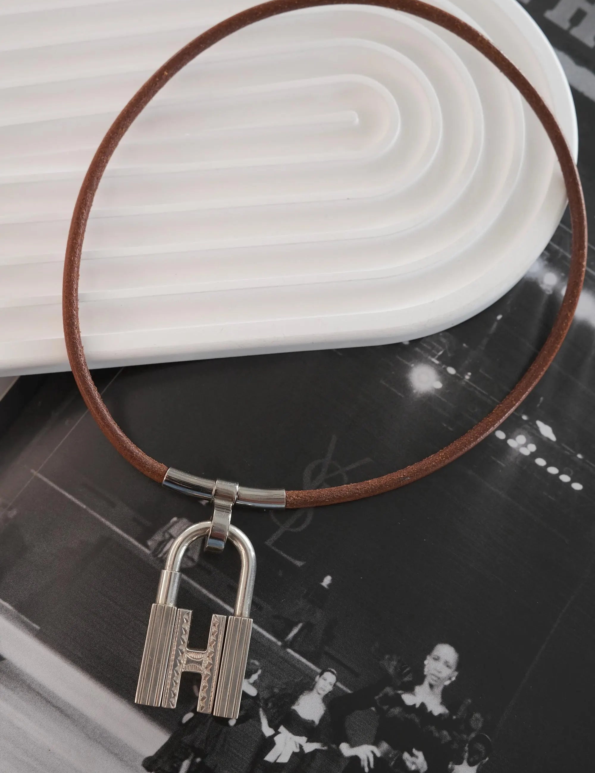 Vintage Hermes 1990-2000 H Touareg sterling silver 30g Cadena lock necklace, Hermes’ bag charm, Hermes’ necklace silver, Hermes’ sterling