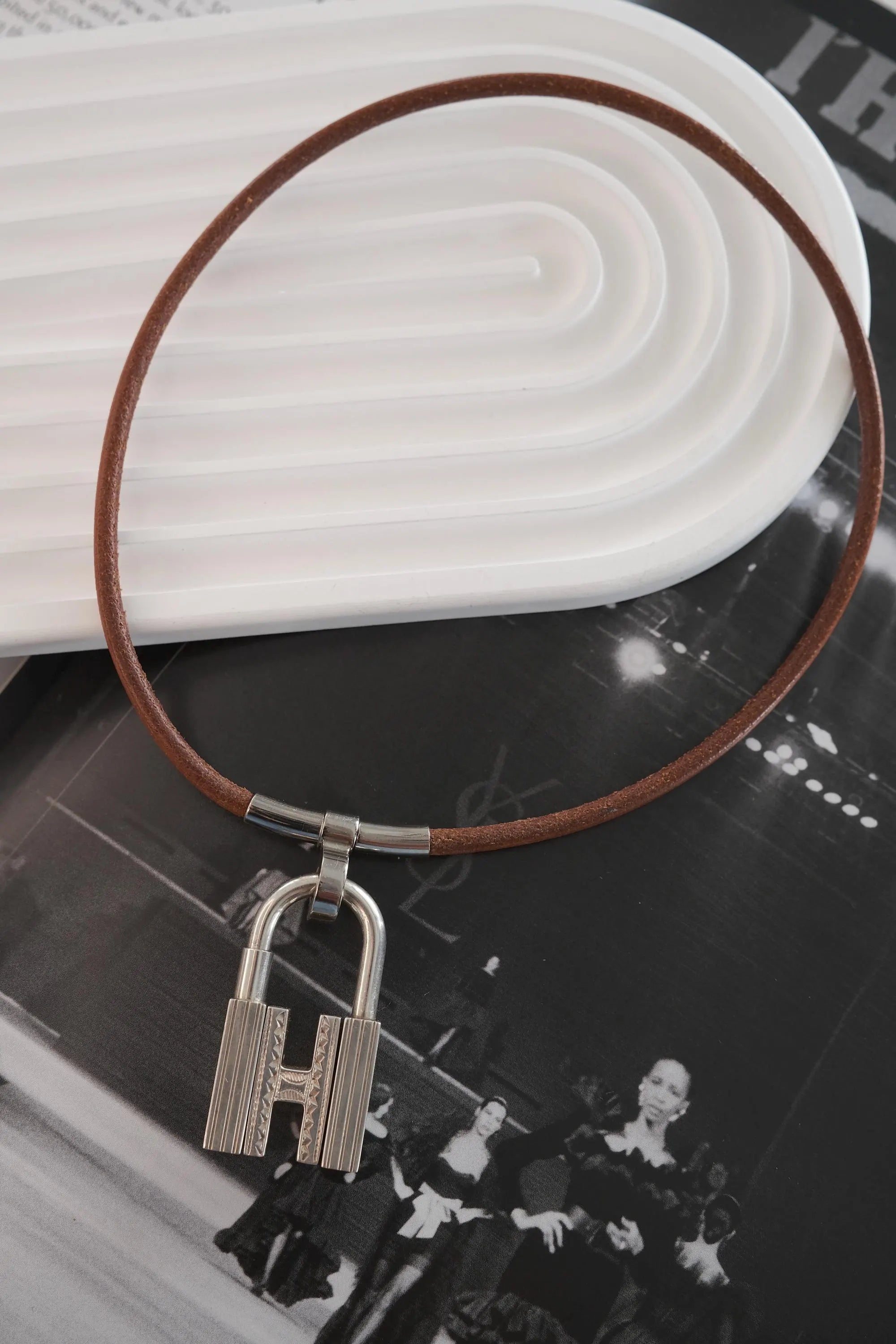 Vintage Hermes 1990-2000 H Touareg sterling silver 30g Cadena lock necklace, Hermes’ bag charm, Hermes’ necklace silver, Hermes’ sterling