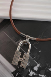 Vintage Hermes 1990-2000 H Touareg sterling silver 30g Cadena lock necklace, Hermes’ bag charm, Hermes’ necklace silver, Hermes’ sterling