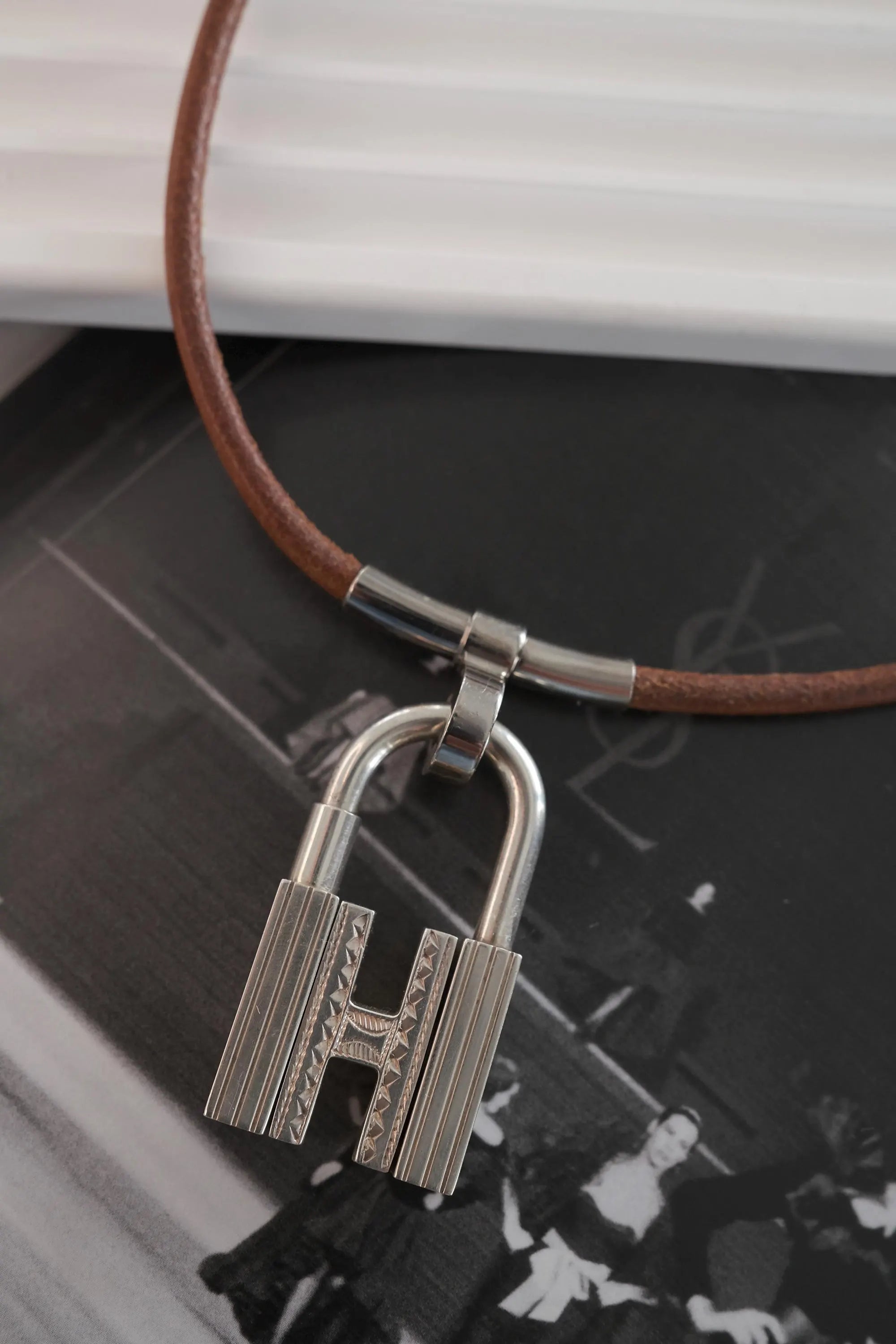 Vintage Hermes 1990-2000 H Touareg sterling silver 30g Cadena lock necklace, Hermes’ bag charm, Hermes’ necklace silver, Hermes’ sterling