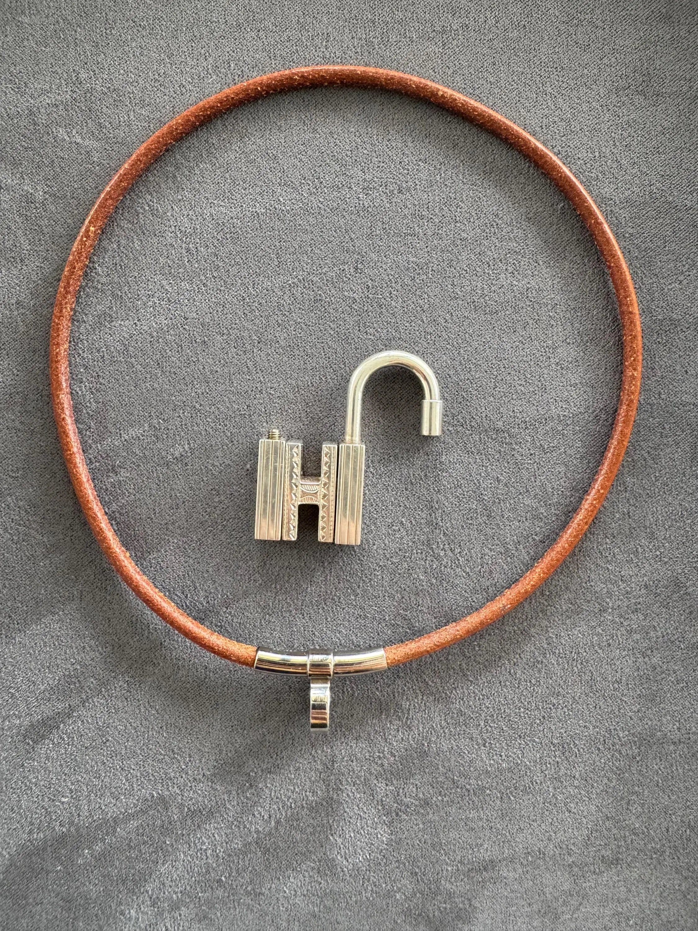 Vintage Hermes 1990-2000 H Touareg sterling silver 30g Cadena lock necklace, Hermes’ bag charm, Hermes’ necklace silver, Hermes’ sterling