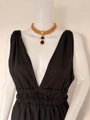 Vintage Givenchy Choker Necklace Gold Mesh Onyx