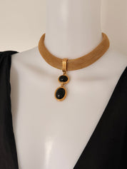 Vintage Givenchy Choker Necklace Gold Mesh Onyx