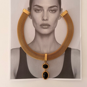 Vintage Givenchy Choker Necklace Gold Mesh Onyx