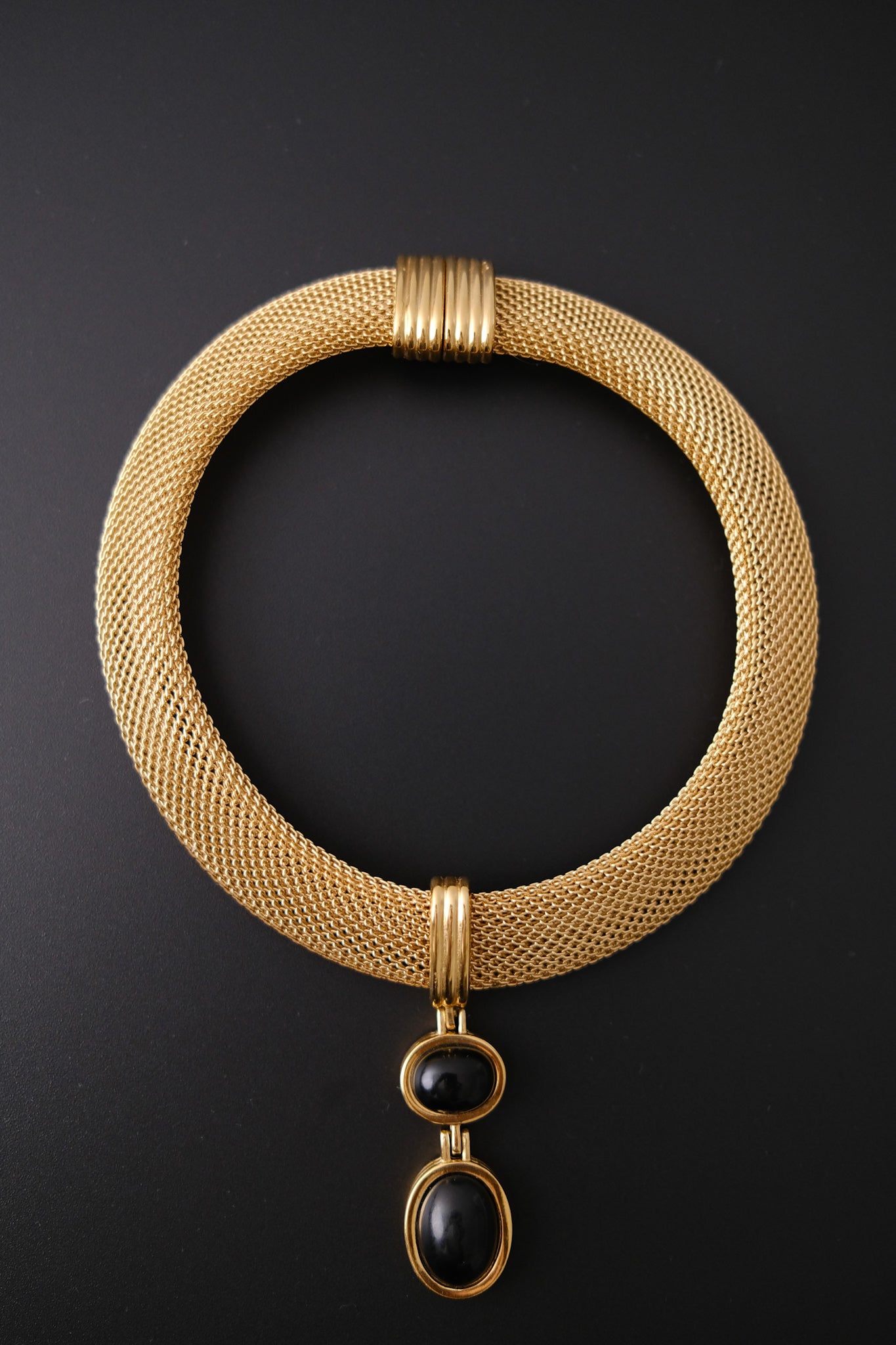 Vintage Givenchy Choker Necklace Gold Mesh Onyx
