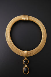 Vintage Givenchy Choker Necklace Gold Mesh Onyx