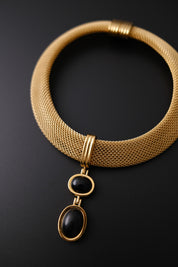 Vintage Givenchy Choker Necklace Gold Mesh Onyx