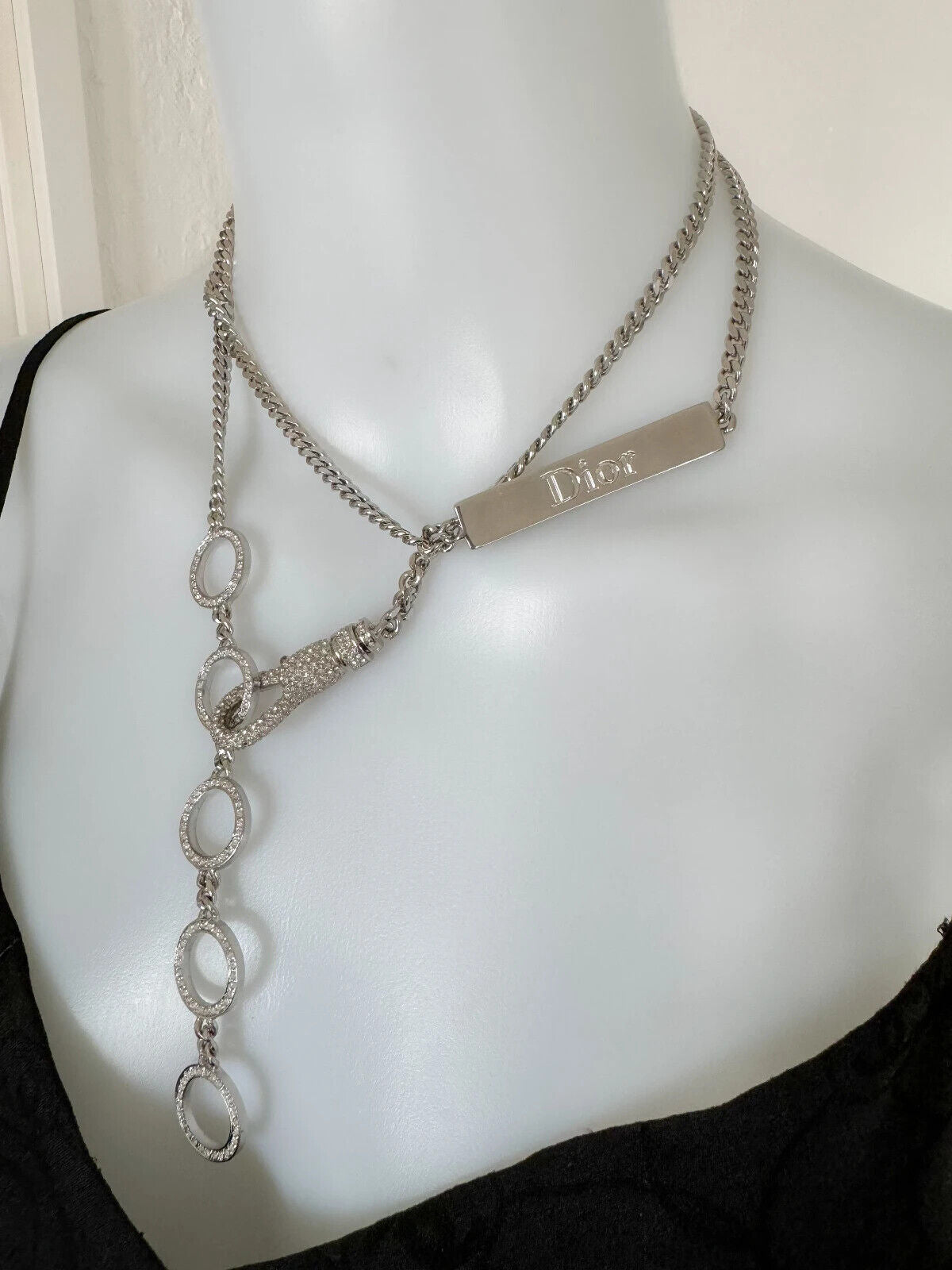 Vintage Christian Dior Necklace, Silver Tone Chain Necklace Rare JOHN GALLIANO Very Rare, Vintage Costume Jewelry, Jewelry for women