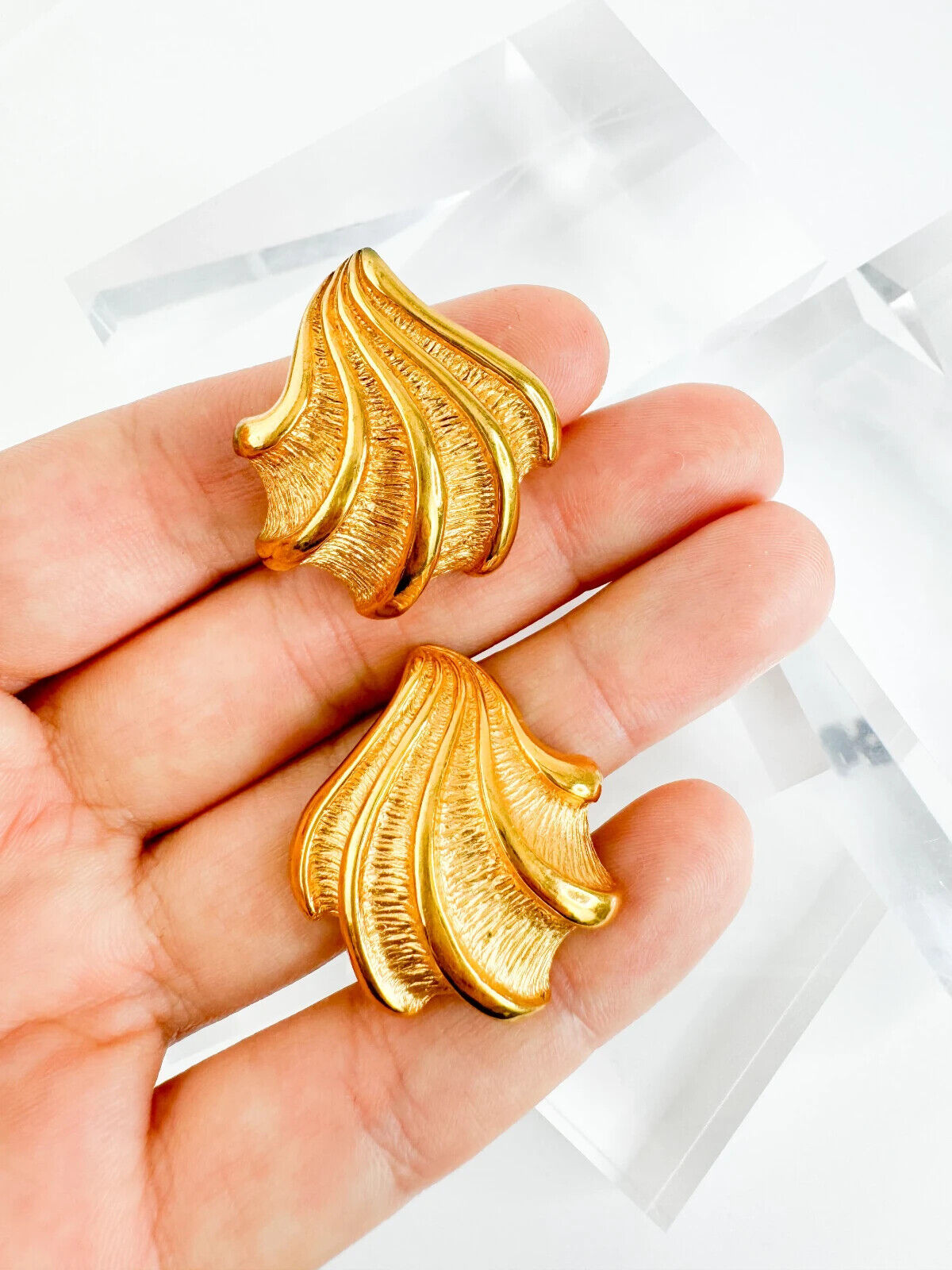 Vintage Lanvin Earrings, Shell Clip-On Earrings, Made in Germany, Gold Tone Earrings, Jewelry for Women, Vintage Jewelry, Gift for her